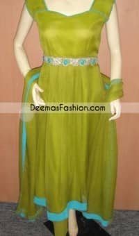 Pakistani-Latest-Fashio0n-Simple-Mehndi-Green-Anarkali-Dress