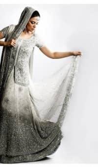 White Silver Grey Lehnga with Anarkali Frock