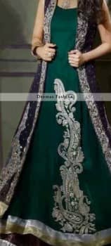 Bottle Green Front Open Gown Style Long Dress