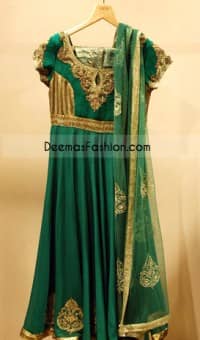 Green Golden Chiffon Frock