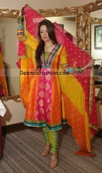 Mehndi Wear Multi Color Pure Jamawar Frock