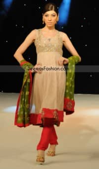 Simple Baij Red Embroidered Border Pure Chiffon Frock Green Dupatta