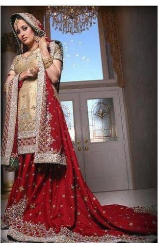 Pakistani Fashion Clothes - Red & Beige Lehnga
