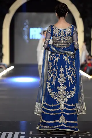 Royal Blue Heavily Embellished Bridal Maxi with Embroidered Dupatta Silver Applique
