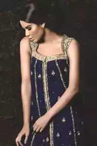 Latest Pakistani Royal Blue Front Open Party Wear Frock and with unique net fabric.