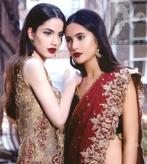 Bridal Collection 2016 Black Velvet Blouse With Fawn Embroidered Skirt And Deep Red Dupatta
