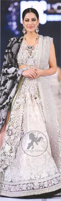 Latest Bridal Wear Ivory White Blouse & Lehenga and Embroidered Dupatta 2016