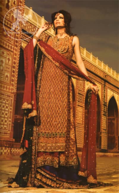 Deep Red Double layer Heavy Shirt and Dupatta with Royal Blue Lehenga