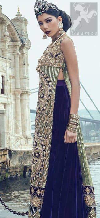 Mehndi Green Long Shirt - Dark Purple Back Trail Lehenga