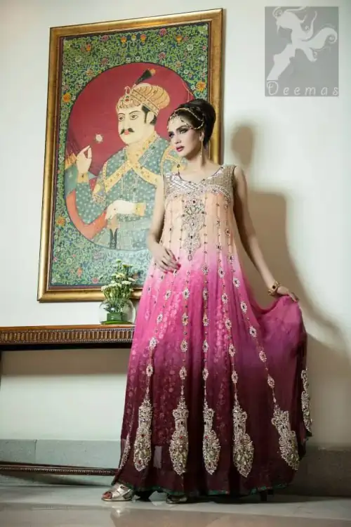 Latest anarkali dress triple tone heavy embroidered pishwas and churidar