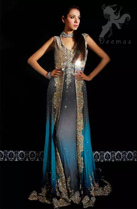 Latest Triple Tone Front Open Gown for Formal Occasions
