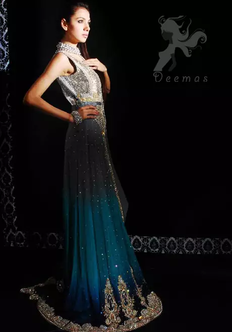 Latest Triple Tone Front Open Gown for Formal Occasions 2016