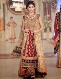 Designer Wear Dress - Deep Red Fawn Bridal Gown - Sharara