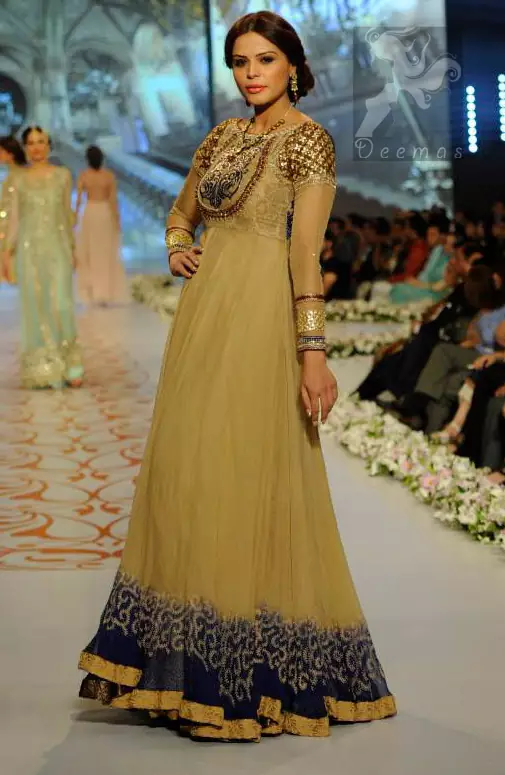 Pakistani Designer Wear Fawn Royal Blue Party Wear Maxi 2016