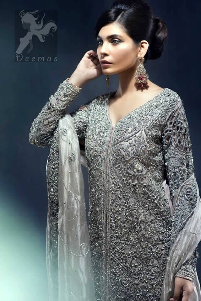 Grey bridal dress pakistani