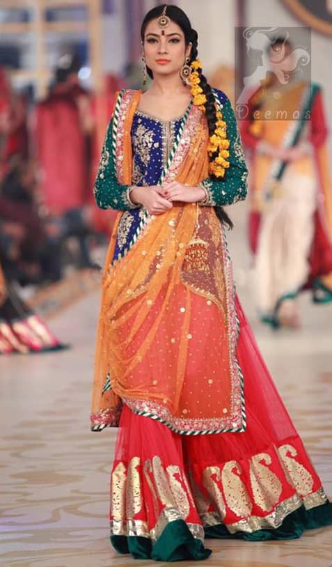 red and orange pakistani dress