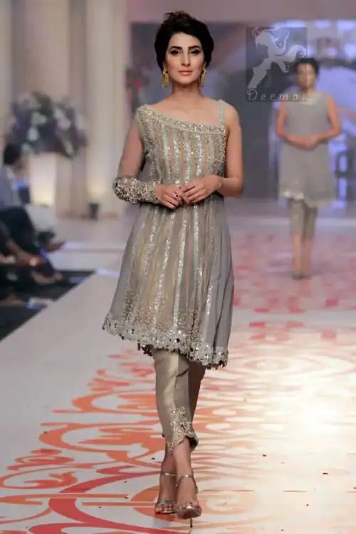 Designer Wear Silver Golden Dress