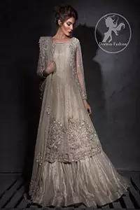 Light Fawn ALine Bridal Frock - Lehenga -Embroidered Dupatta
