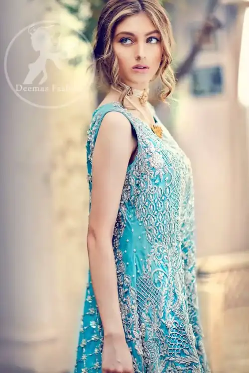 Sky Blue Short Frock - Back Trail Sharara