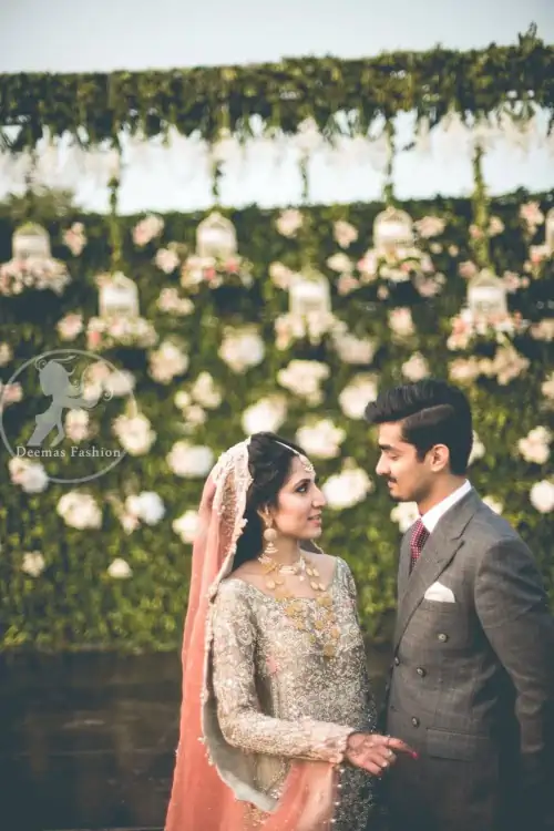 Light Gray Back Trail Bridal Maxi - Peach Dupatta