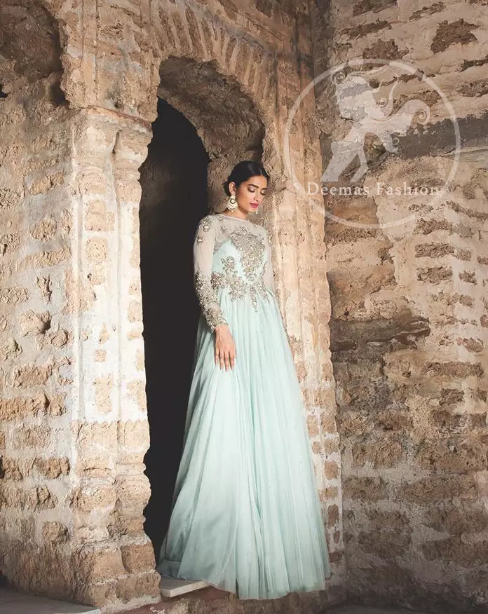 Designer Collection 2017 – Light Blue Party Wear Embroidered Maxi 
