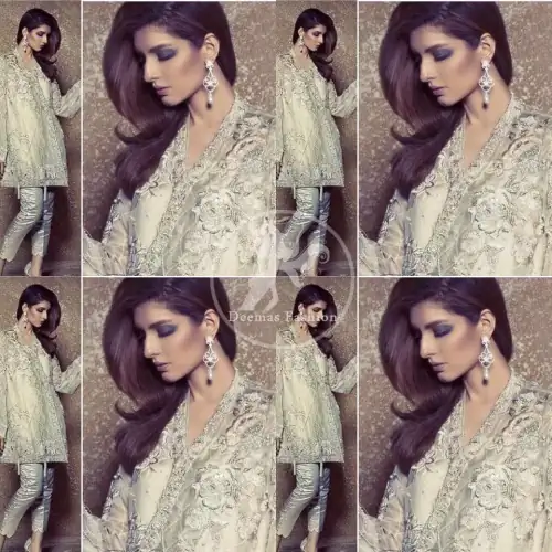 Light Gray Aline Short Dress features beautiful and lovely embellishments that accentuate the neckline, all over the bodice. Full sleeves