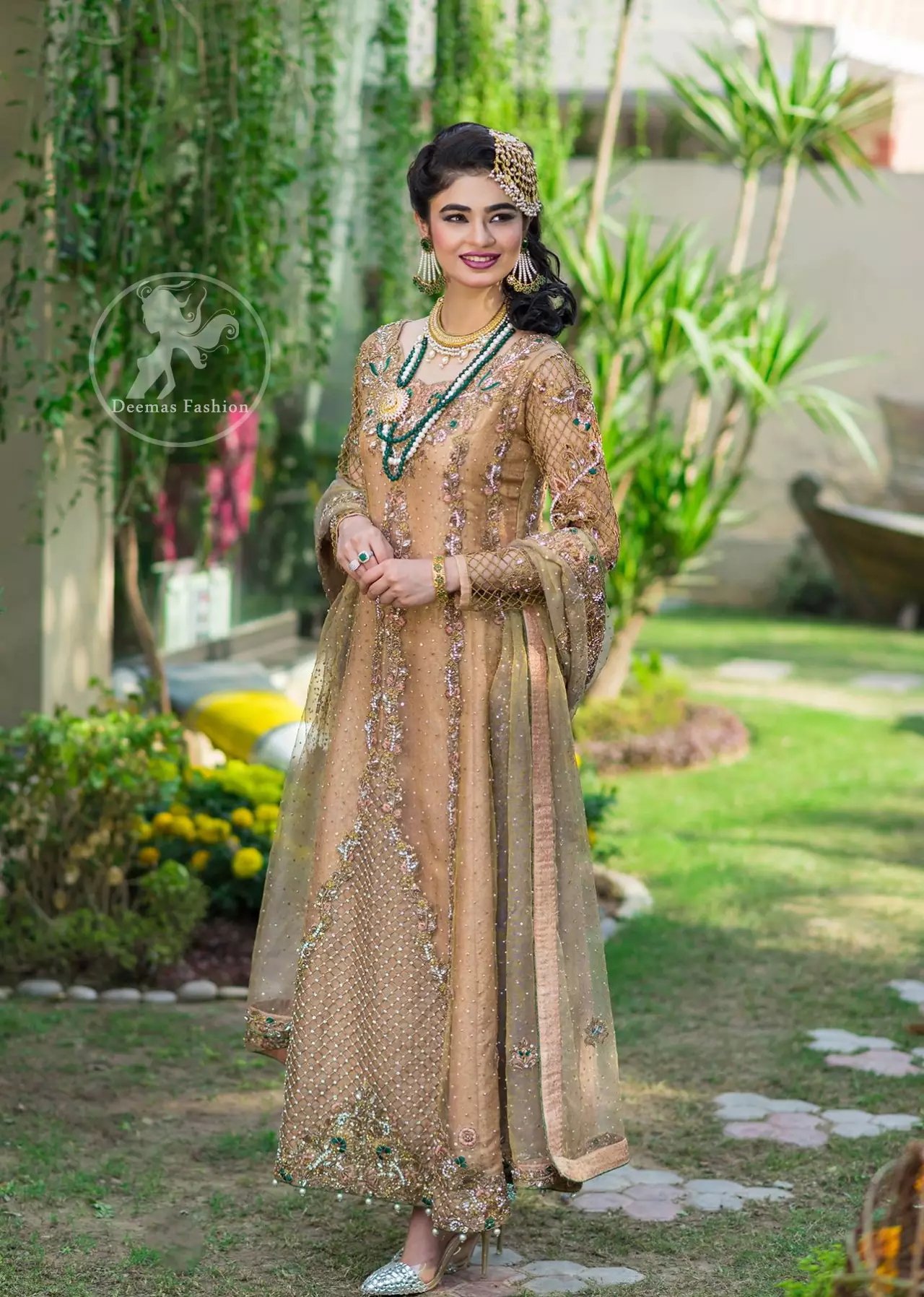 Latest Pakistani Designer Dress 2017 - Peach Party Wear Maxi