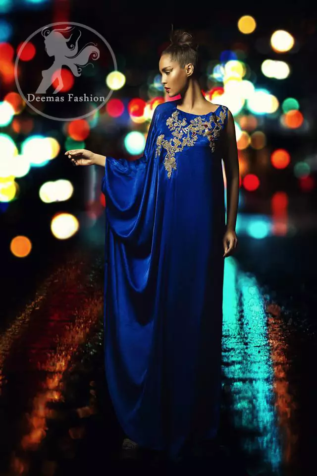 Navy blue color party wear gown – Panache Haute Couture