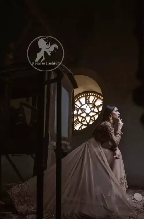 Ivory floor length Anarkali embellished with floral embroidery. Front and back bodice is fully embroidered with dull golden and antique