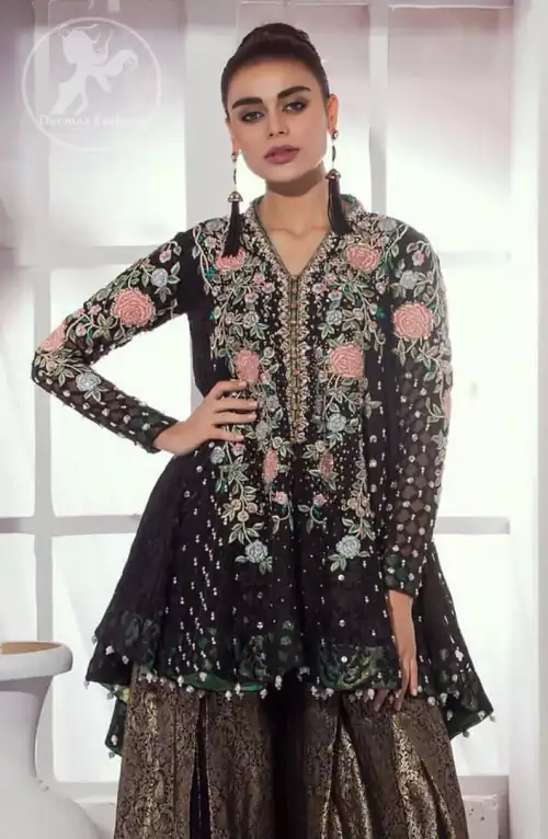 Black Back Trail Peplum Cocoa Brown Pleated Sharara