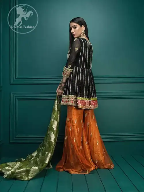 Wood Smoke Shirt Brown Bramble Sharara Thatch Green Dupatta
