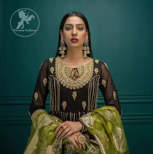 Wood Smoke Shirt Brown Bramble Sharara Thatch Green Dupatta