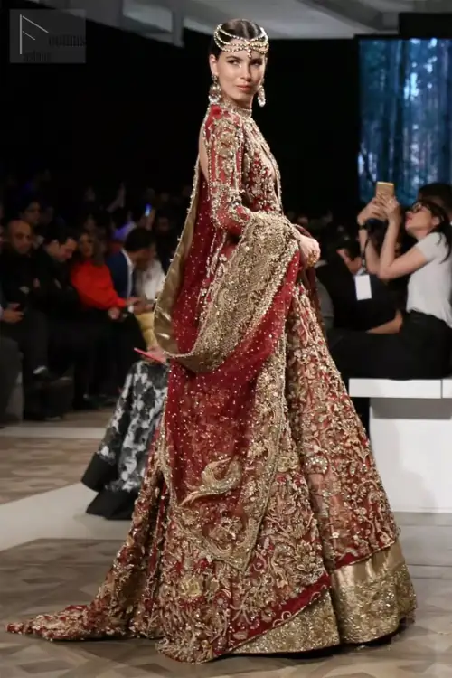 Maroon Floor Length Maxi - Golden Lehngha