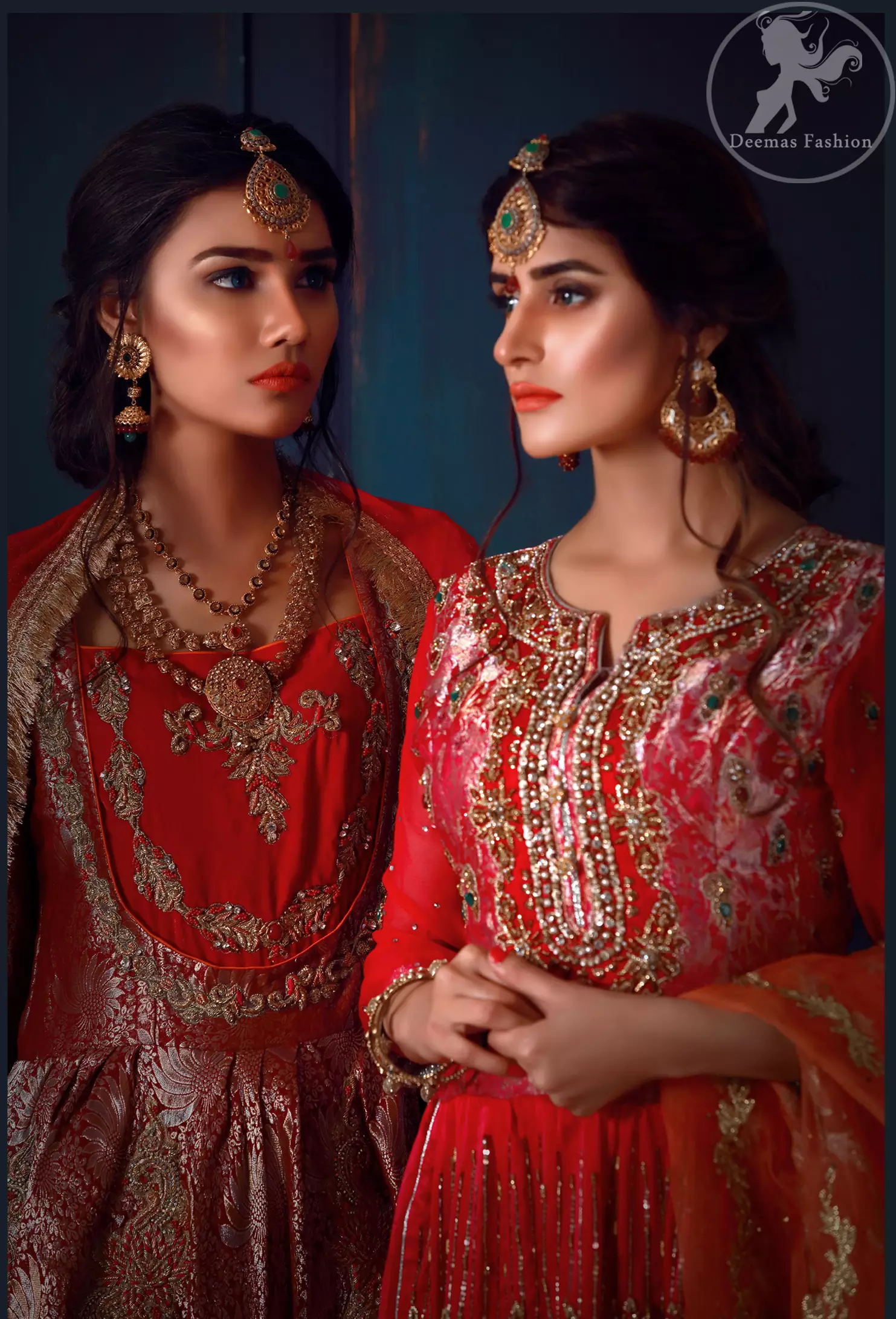 This dress is beautifully decorated with heavy embroidery. It is highlighted with kora, dabka, tilla, sequins and pearls. It comes with embroidered gharara. It is coordinated with chiffon dupatta which is sprinkled with sequins all over it. It is further furnished with four sided frilled lace.