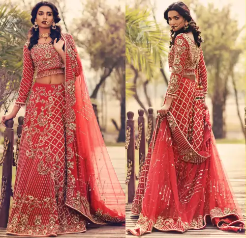 Boost your confidence and style in this glamorous blouse skirt with finest embroidery. The blouse is ornamented with light gold