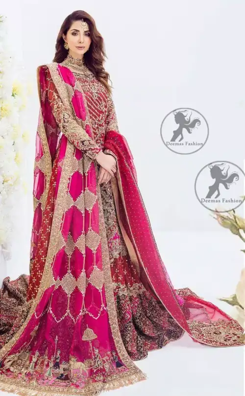 This regal mexican red frock is an immensely captivating traditional piece, enhancing the art of classical heritage showcasing the craftsmanship