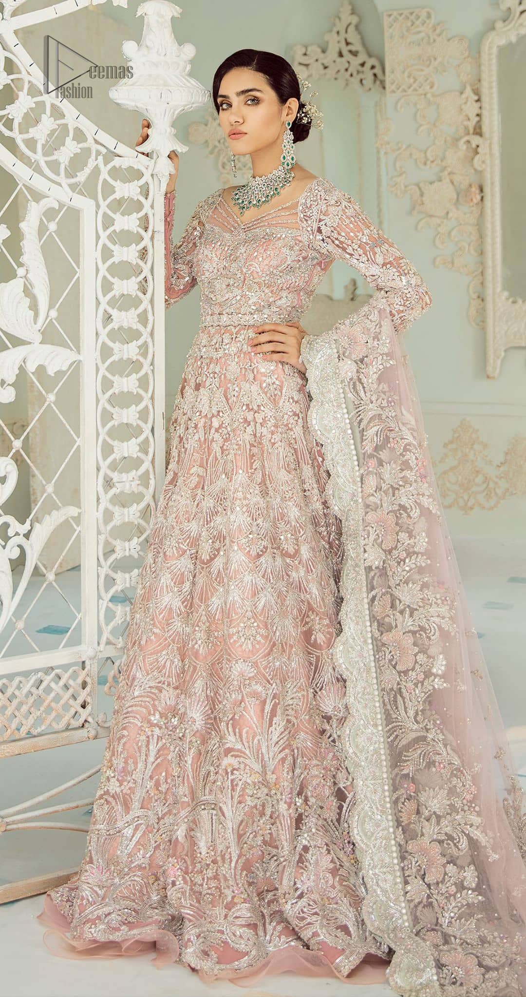 grey gown with pink dupatta
