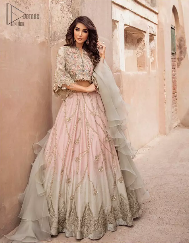 Latest Wedding Dress Pink n Gray Gradient Lehenga Blouse