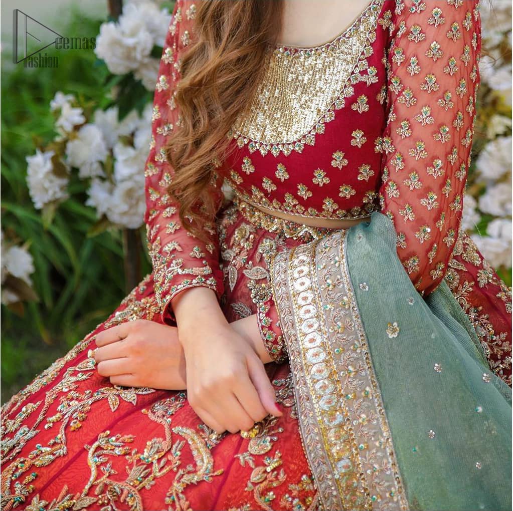 green gown with red dupatta