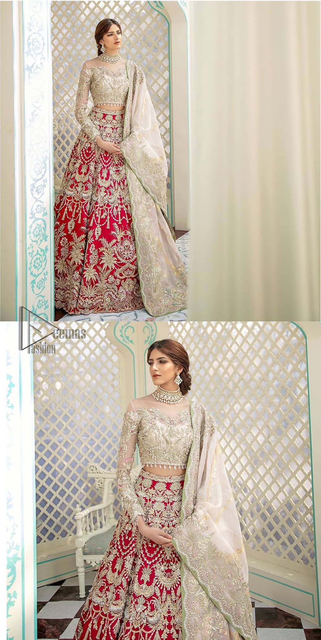 nikkah white frock with red dupatta