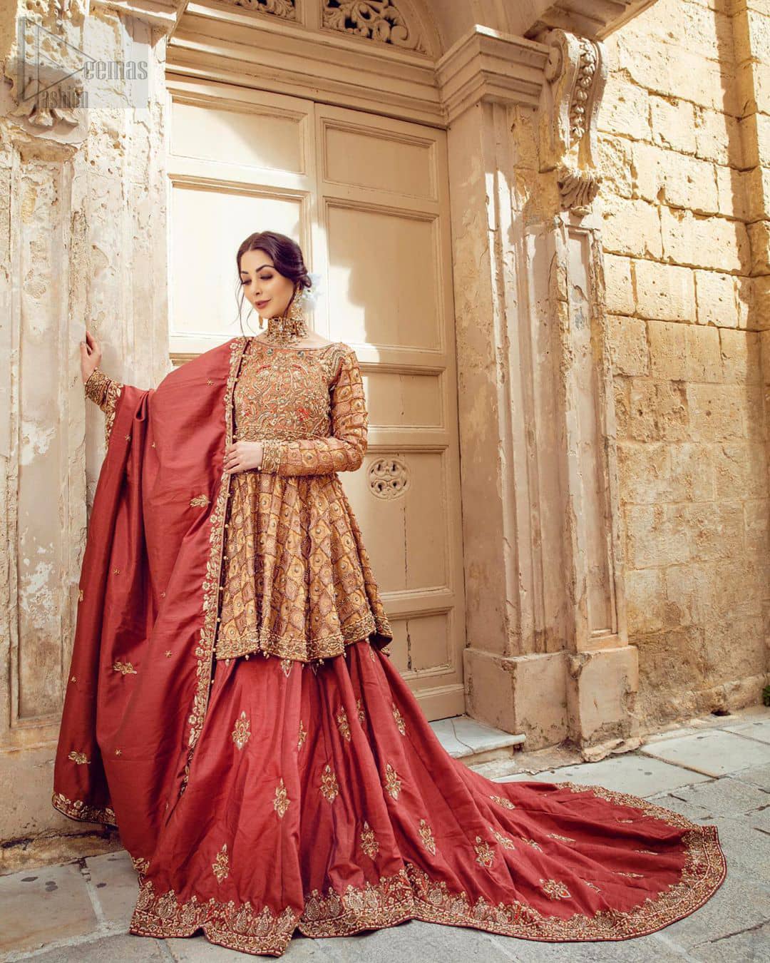 bridal short frock with lehenga