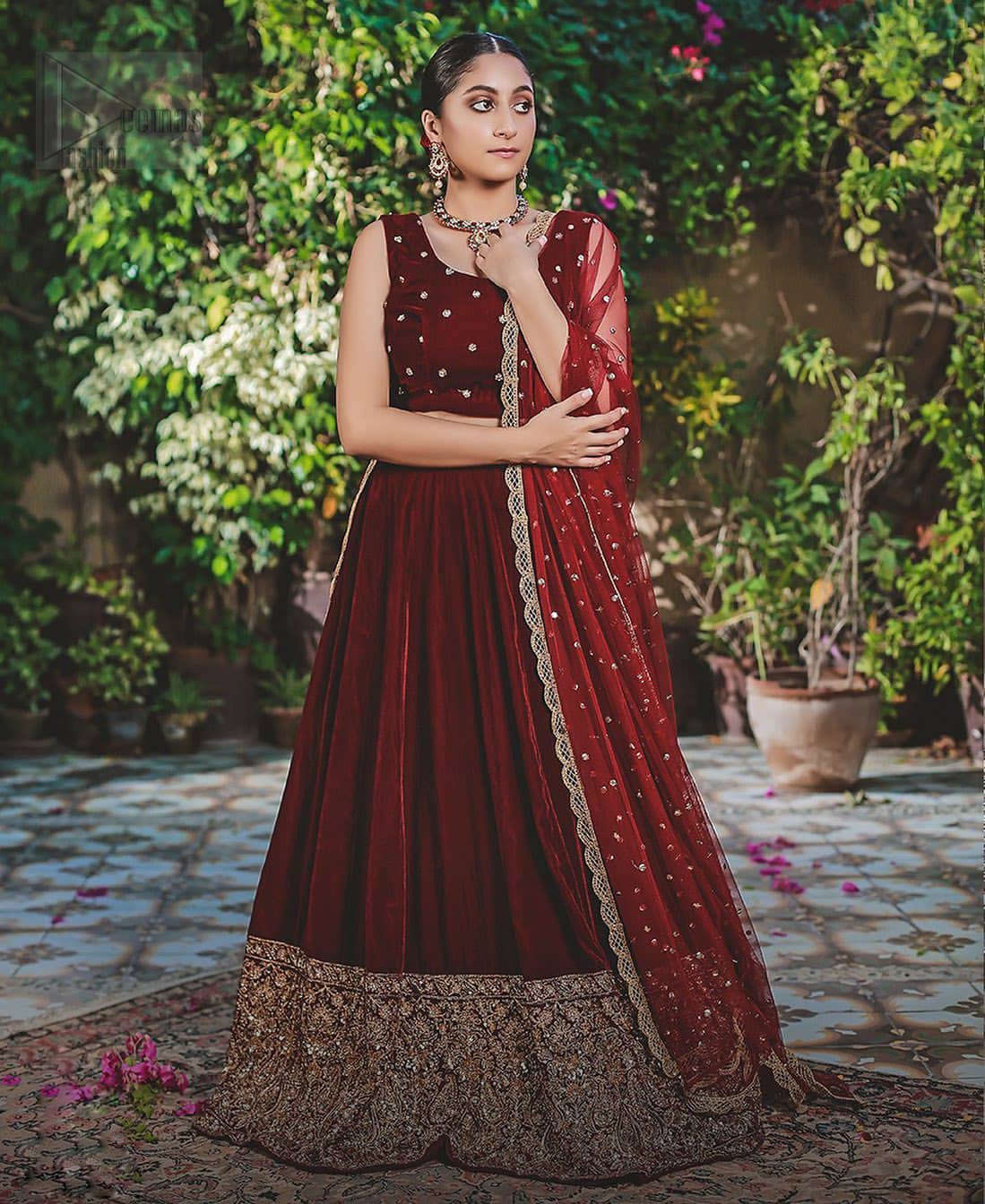 maroon lehenga dress