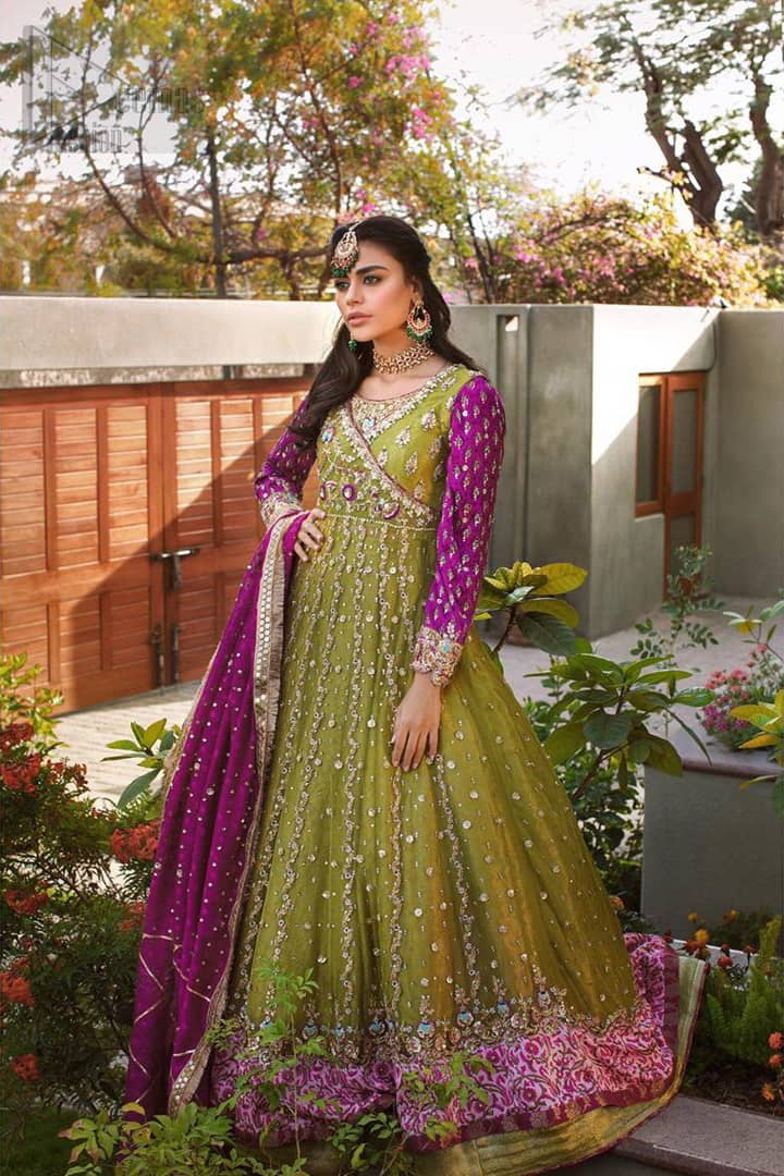 parrot green long frocks