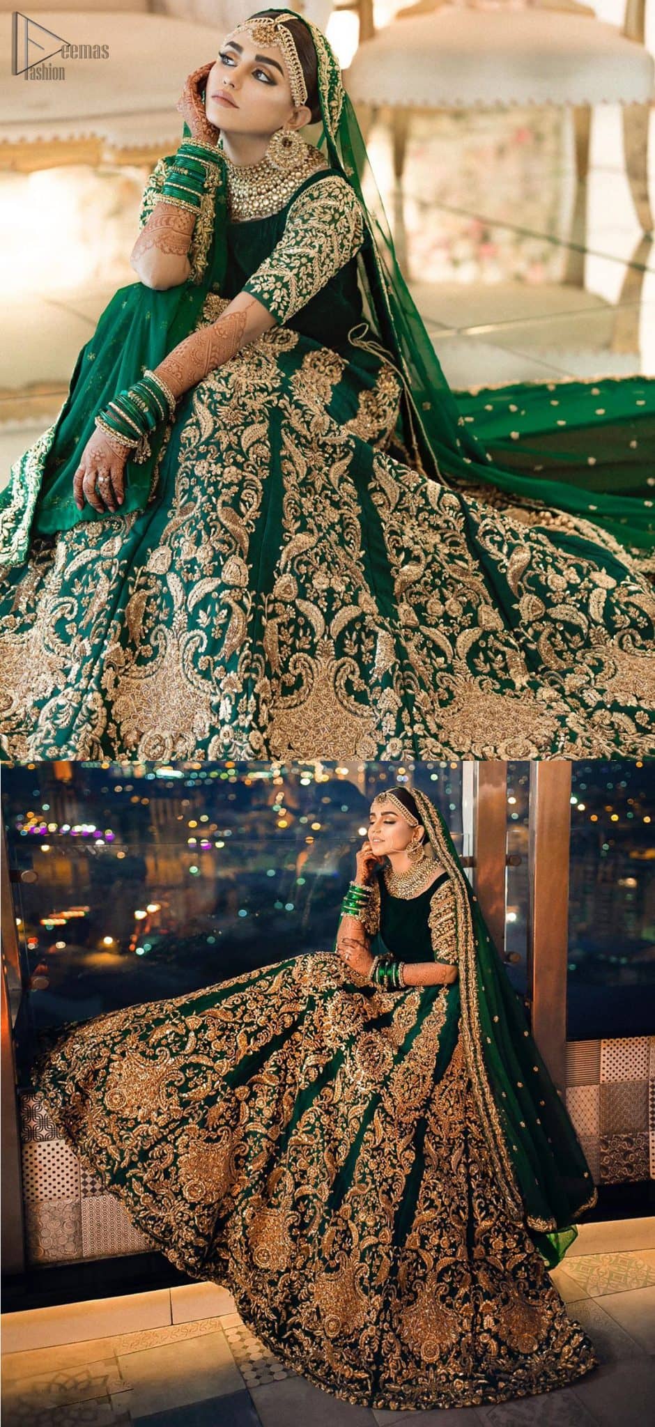 bottle green lehenga for bride