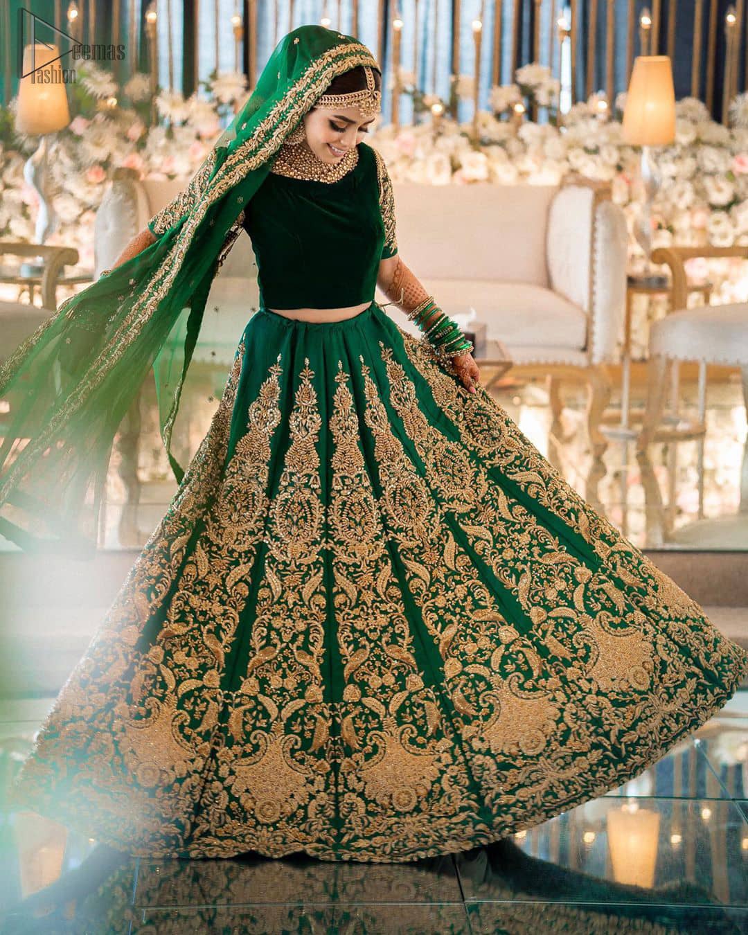 Buy Emerald Green Banglori Silk Wedding Lehenga Choli Online - LLCV01582 |  Andaaz Fashion