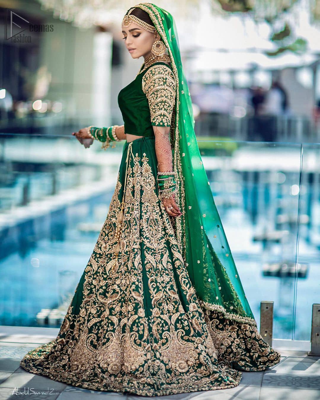 bottle green lehenga for bride