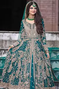 Mehendi-green Siffon Fancy Gown With Mehendi Green Dupatta