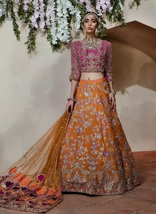 Orange Lehenga Dupatta – Pink Blouse