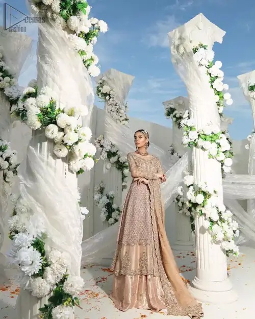 Fawn Front Open Gown Lehenga – Dupatta