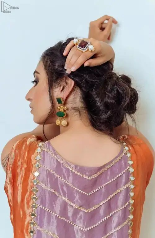 Orange Appliqued Shirt- Golden Sharara